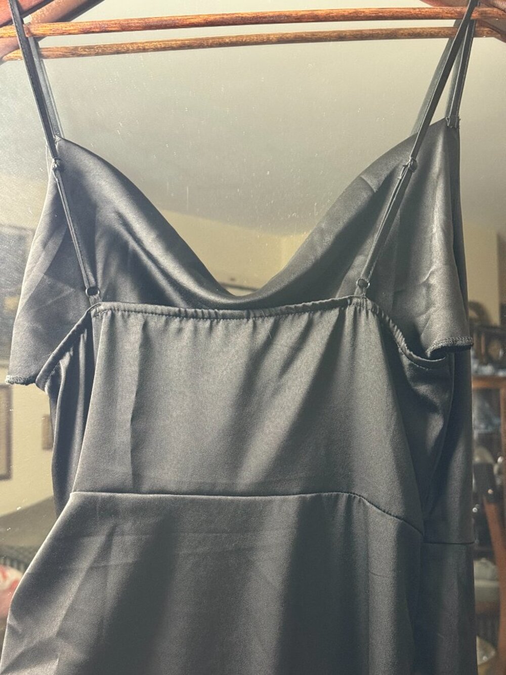 Shein Black Satin Cocktail Wrap Dress with Spaghetti Straps - Picture 6 of 8
